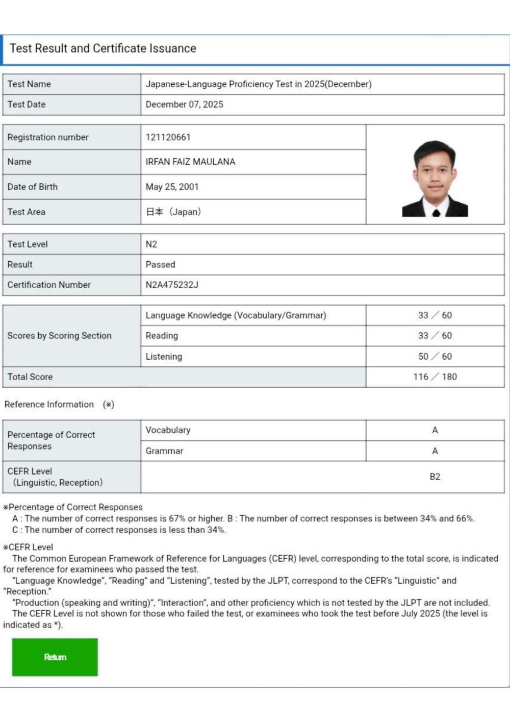 Sertifikat JLPT N2